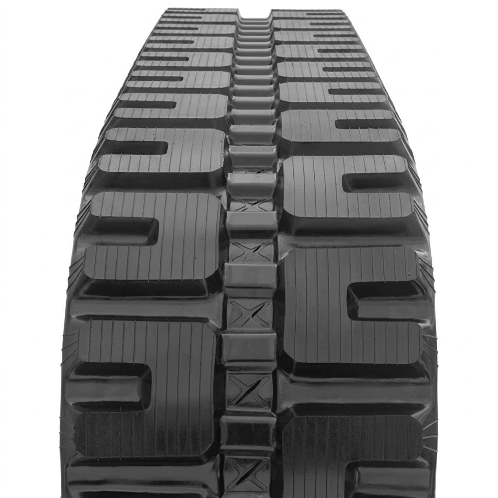 Close-up view of a C-Lug tread pattern on a replacement rubber track for a Caterpillar 259D.