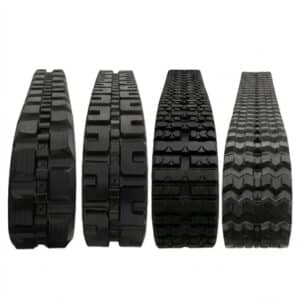 Bobcat T750 rubber track tread pattern comparison layout featuring Block, C-Block, ZigZag, and Multi-bar styles.